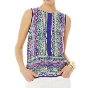 Lilly Pulitzer Iona tank blouse 100% silk Not Too Catty print size small preppy